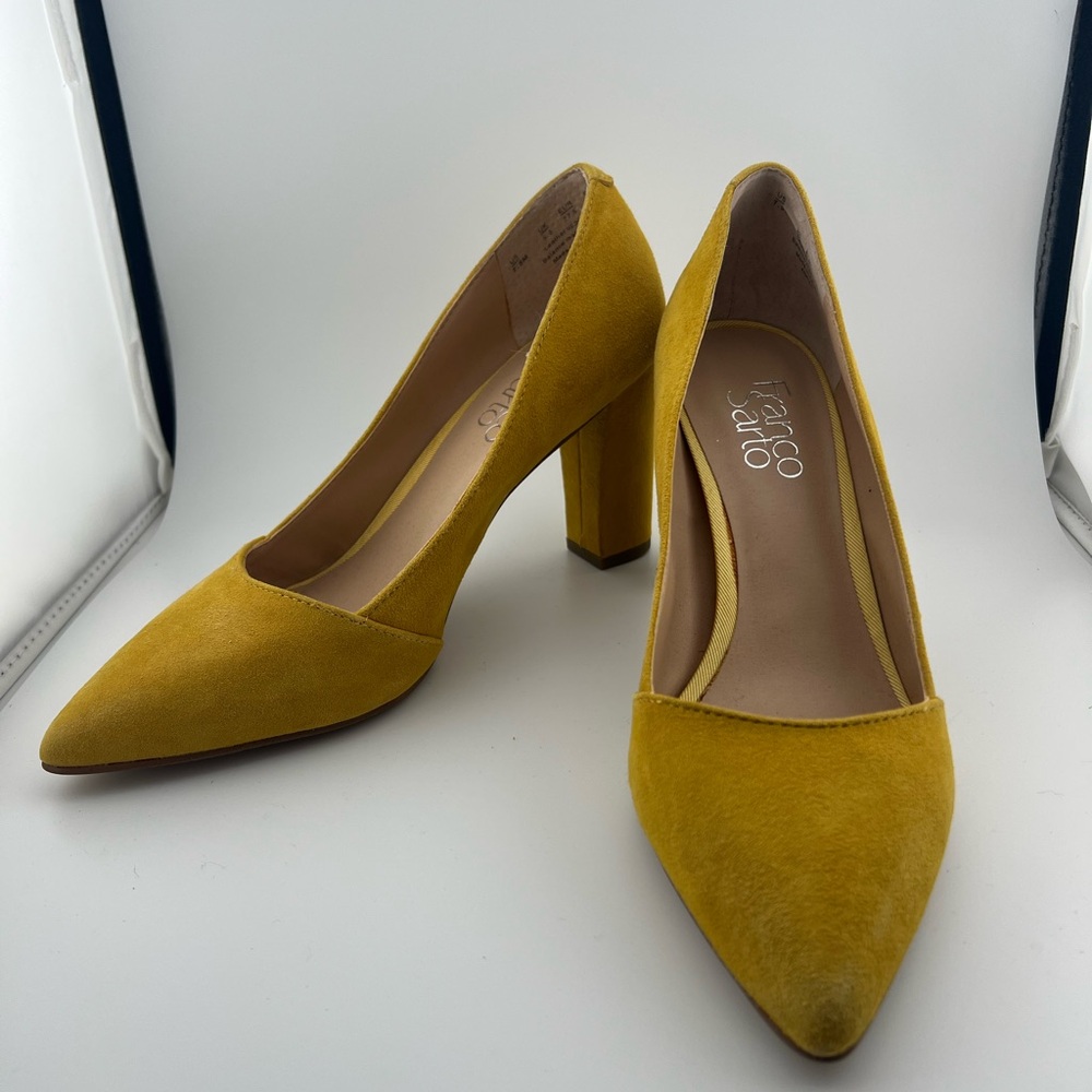 Franco Sarto Mustard Yellow Suede Heels